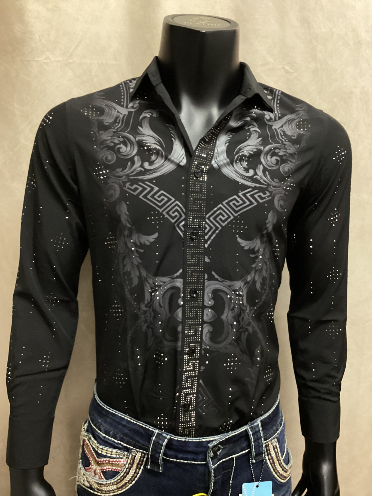 valenzo  legendary Rhinestone  Polo Shirt  black