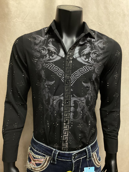 valenzo  legendary Rhinestone  Polo Shirt  black
