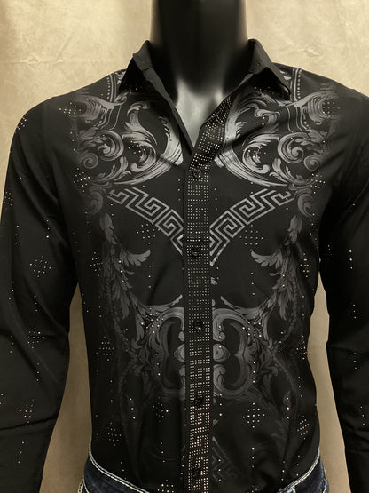 valenzo  legendary Rhinestone  Polo Shirt  black