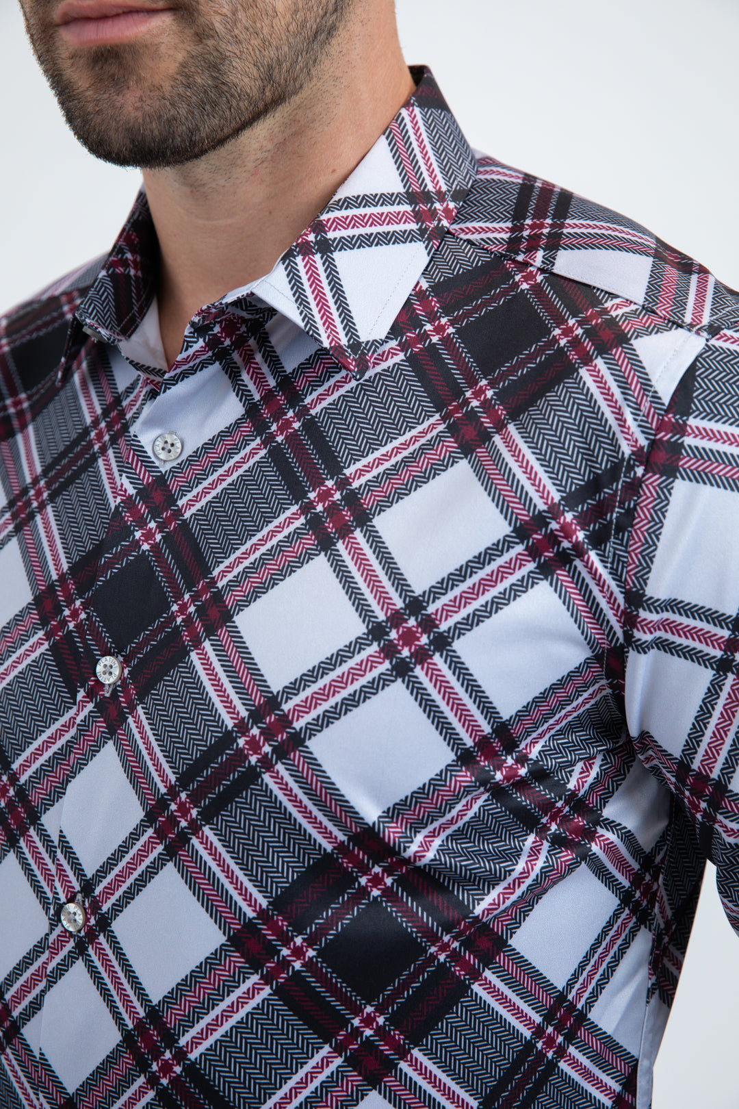 Platini Mens Checkered Long Sleeve Shirt - Lt. Grey