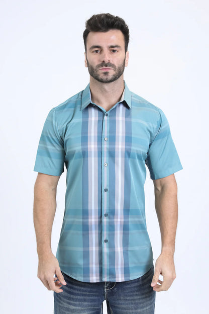 Platini Mens Checkered Modern Fit Shirt - Blue