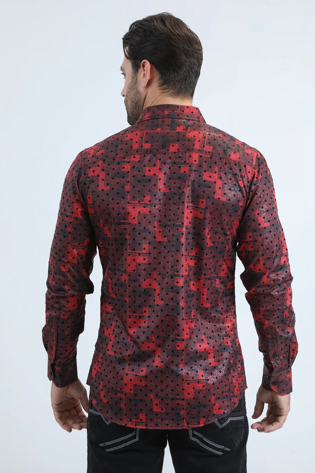 Platini Mens Flocked Modern Fit Spandex Shirt - Red