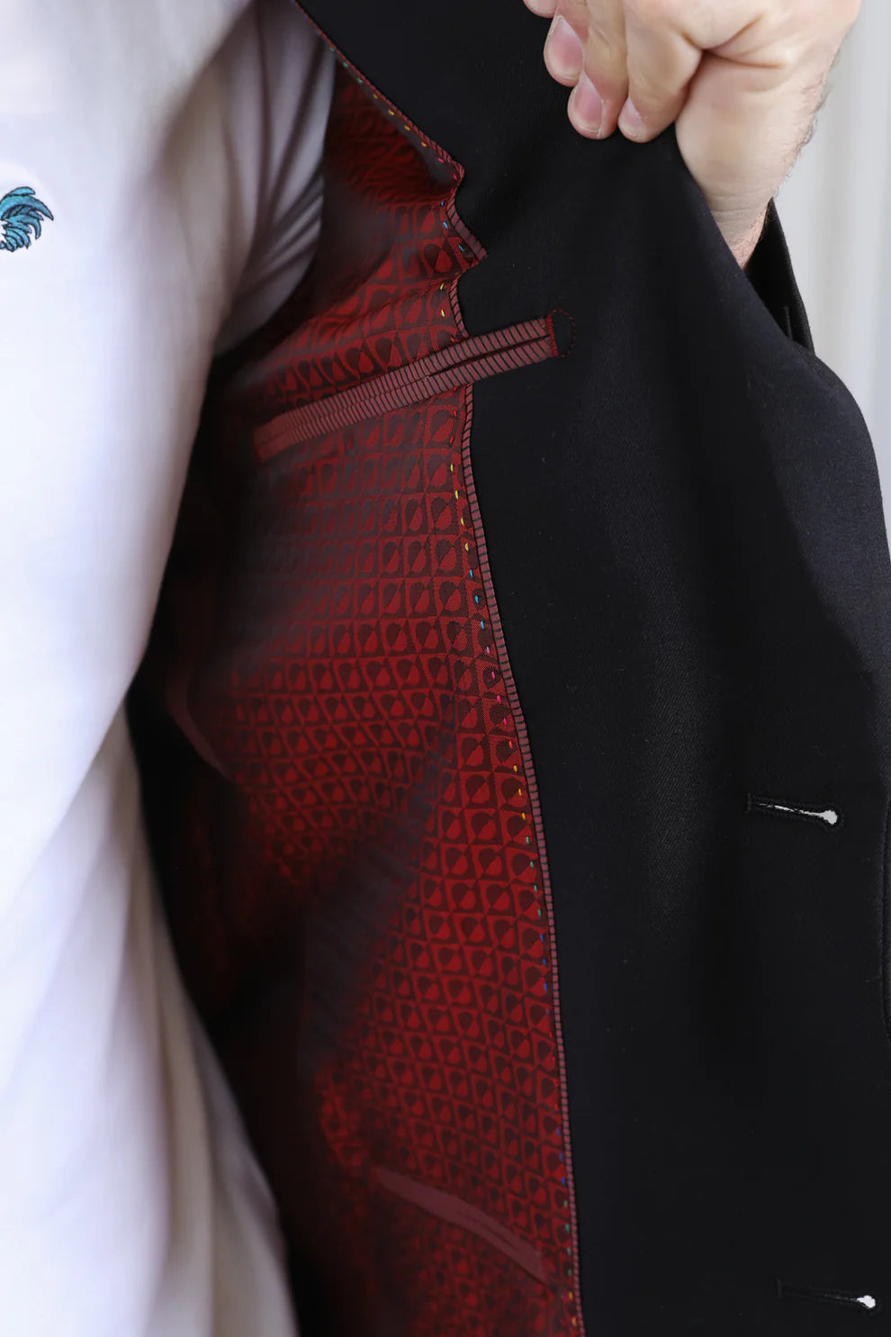 Platini Mens Modern Fit Blazer inner Red- Black