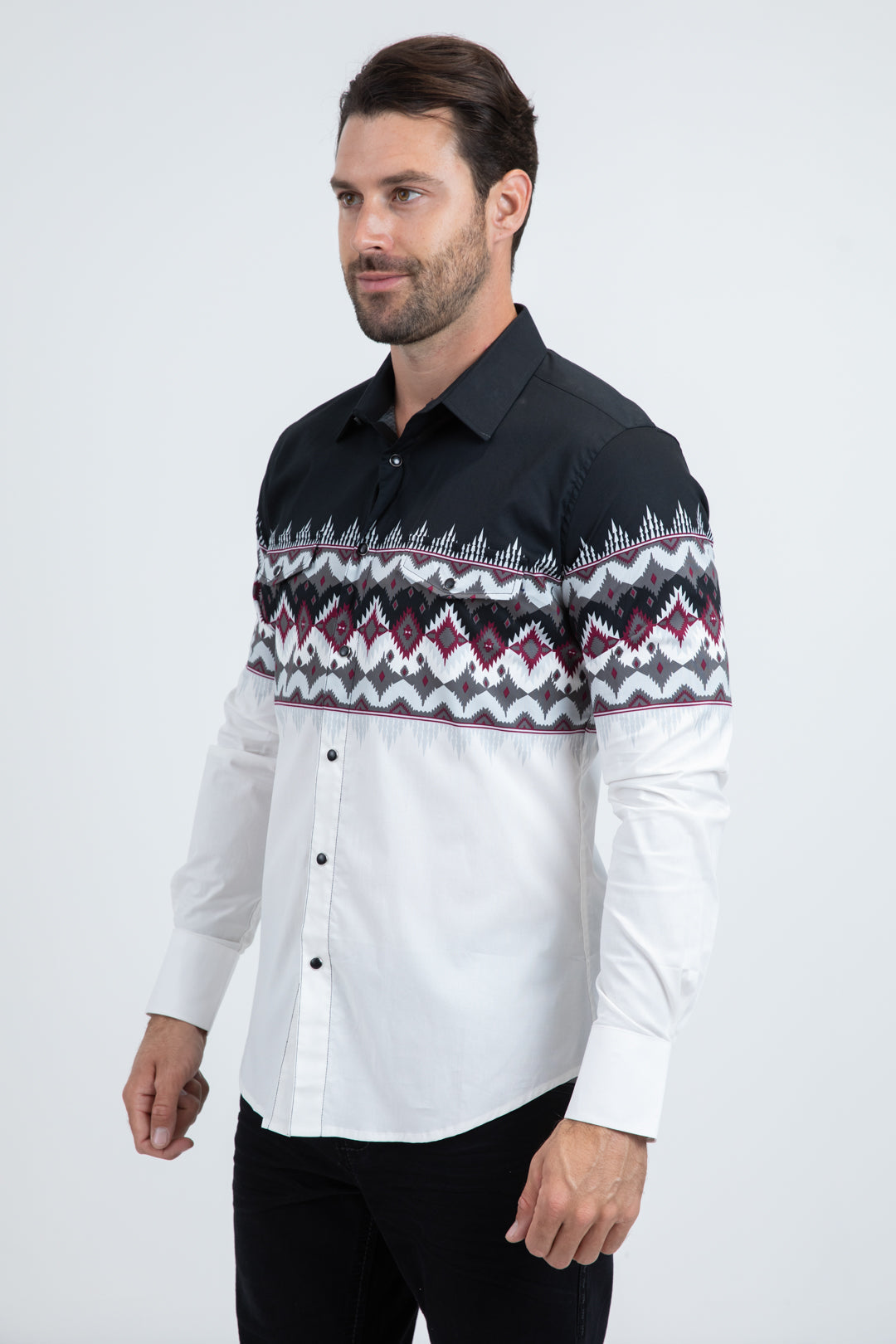 Platini Modern Fit Cotton Stretch Rodeo Panoramic Print White Shirt
