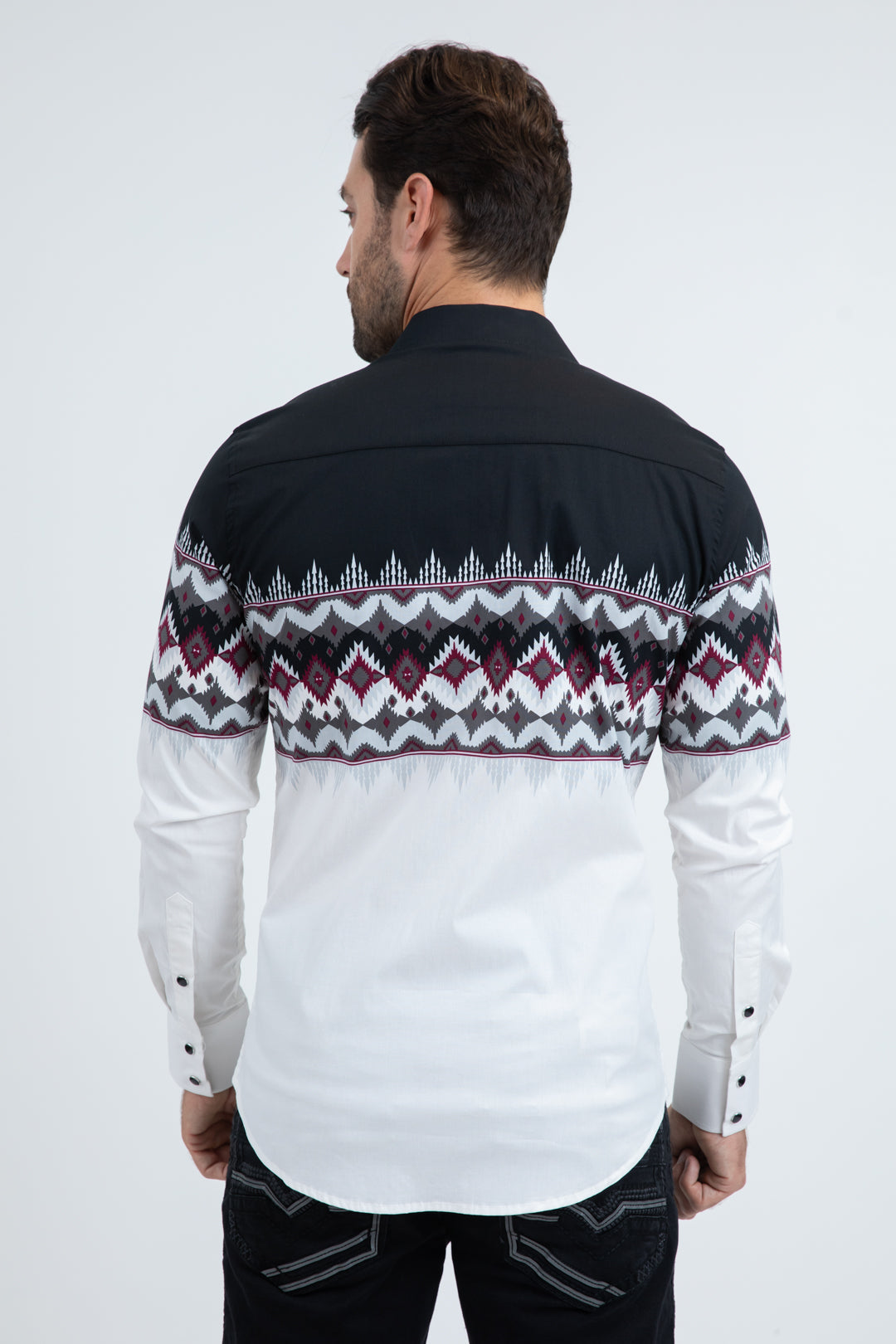Platini Modern Fit Cotton Stretch Rodeo Panoramic Print White Shirt