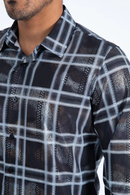 Platini Mens Modern Fit Stretch Foil Fashion Shirt - Black