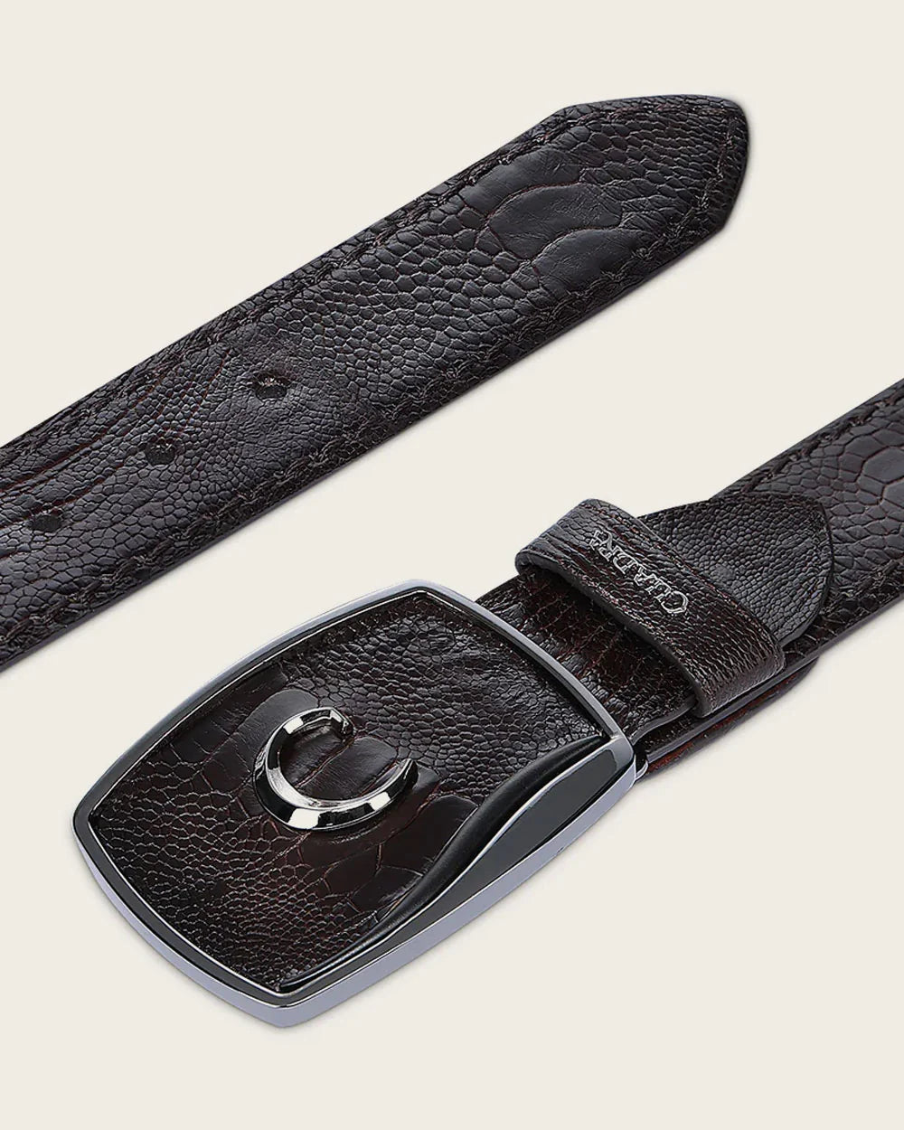 Cuadra Mens Ostrich Avestruz Leg Cinto Belt - Brown BC439