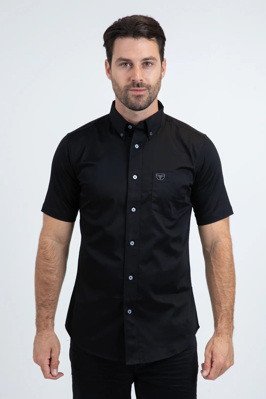 Platini Mens Single Pocket Logo Short Sleeve Dress Shirt