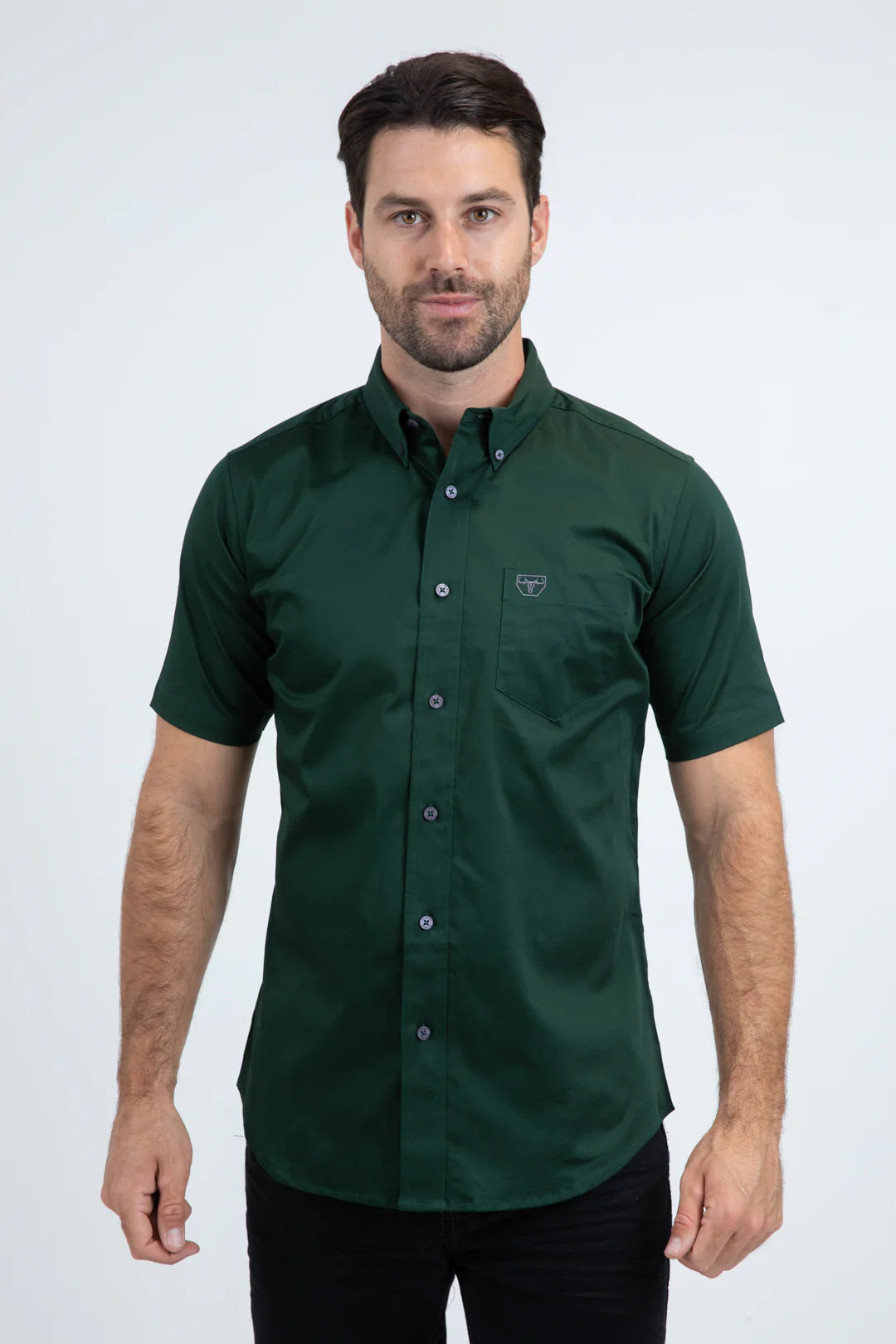 Platini Mens Single Pocket Logo Short Sleeve Dress Shirt