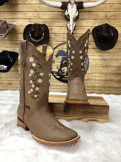 Hooch Womens Flower Embroidered Boot - Tabaco