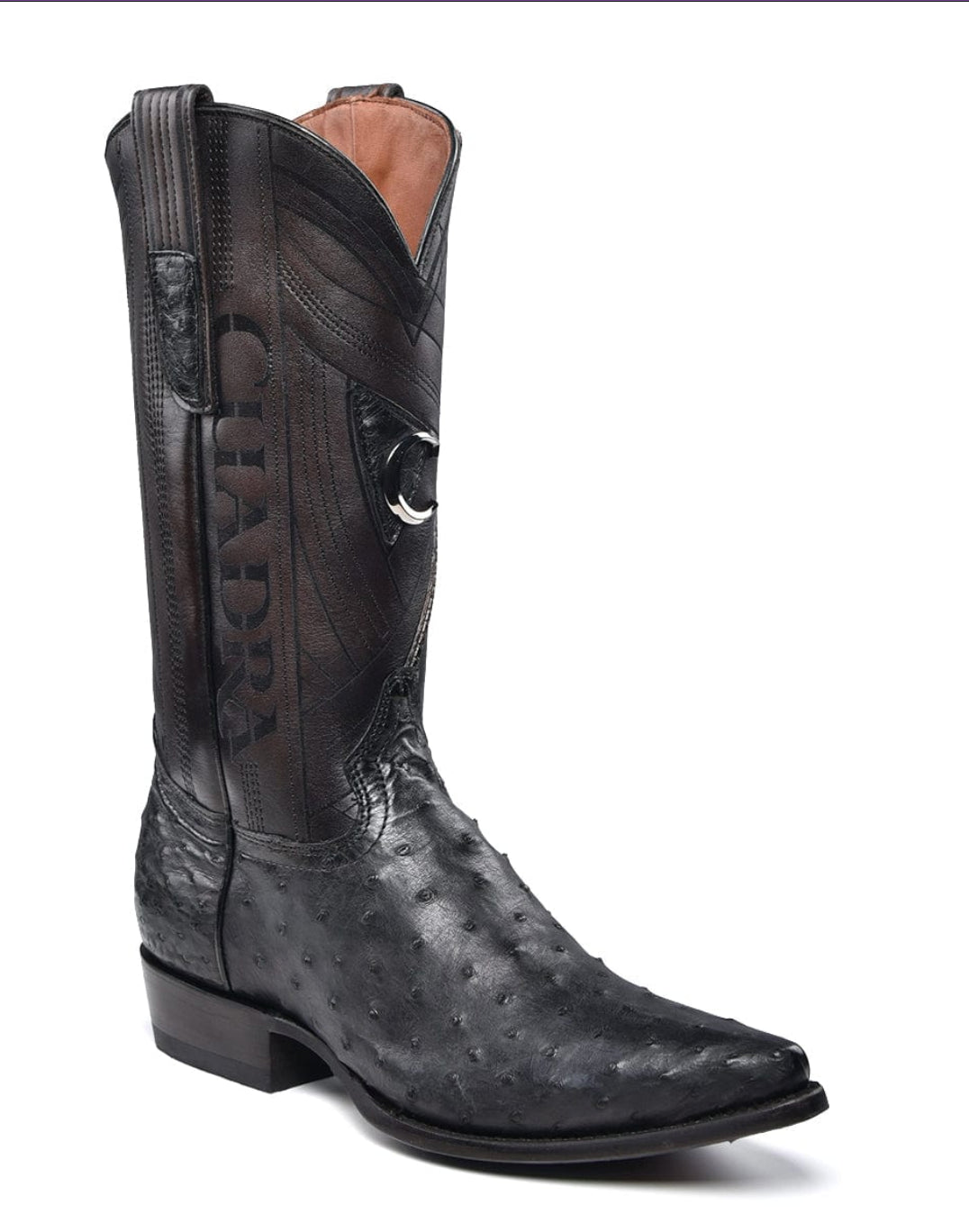 Cuadra Mens Ostrich Snip Toe Boot - Black