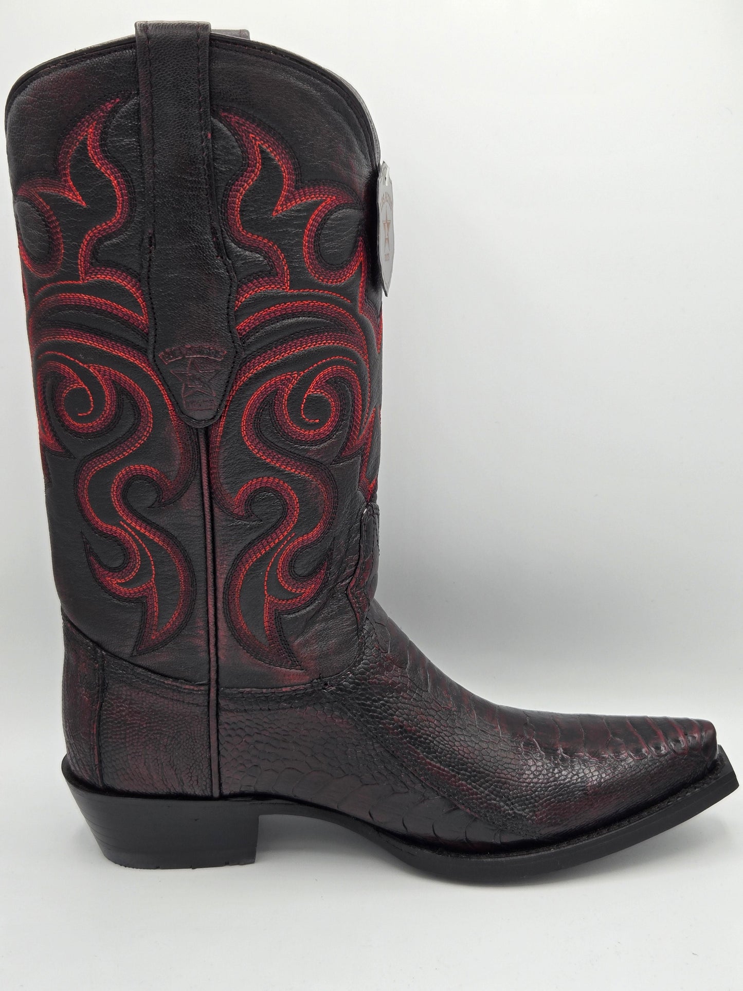 Los Altos Mens Ostrich Leg Snip Toe - Black Cherry