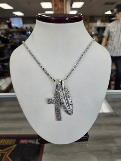 Silverstrike Silver Cross and Feather Necklace