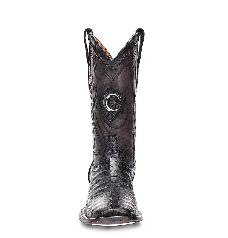 Cuadra Mens Engraved Caiman and Bovine Leather Boot - Black