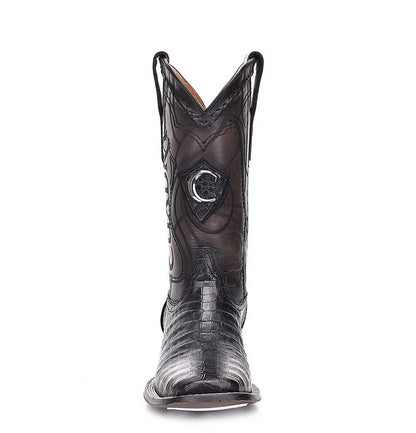 Cuadra Mens Engraved Caiman and Bovine Leather Boot - Black