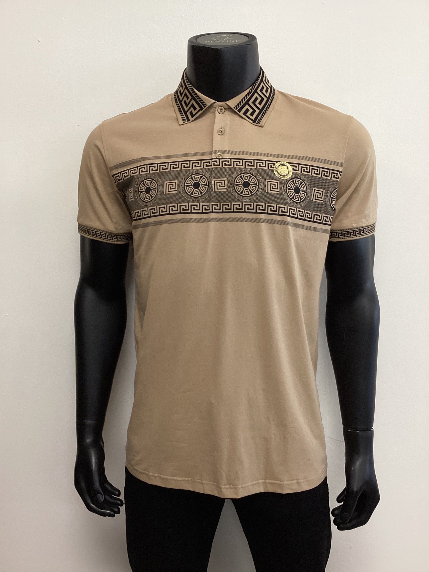 Mens Greek Pattern Shirt - Black, Khaki, White