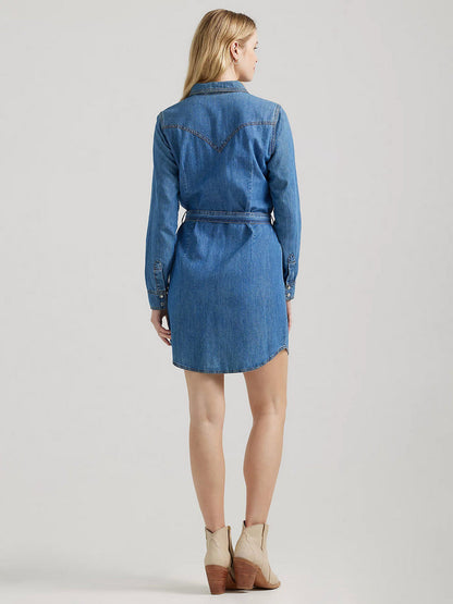 Wrangler Womens Retro Long Sleeve Western Snap Denim Dress