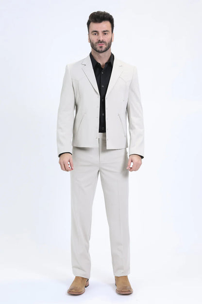 Platini Mens Western Sport Suit Set - White