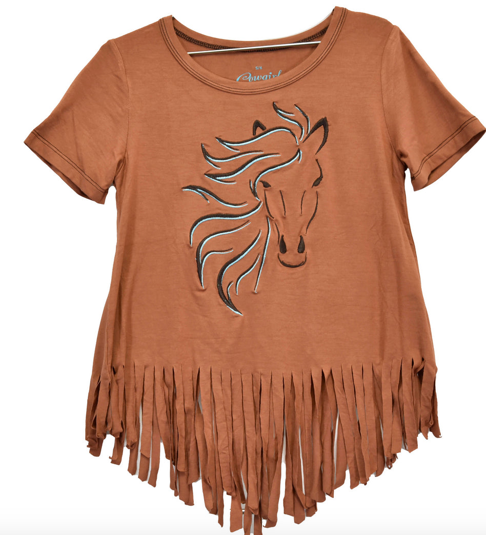 Cowgirl Hardware Kids Blaze Horse Fringe Tee - Mocha