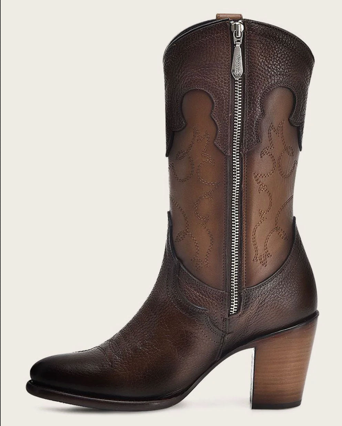Cuadra Womens Cowhide Emroidered and Studded Boot - Brown