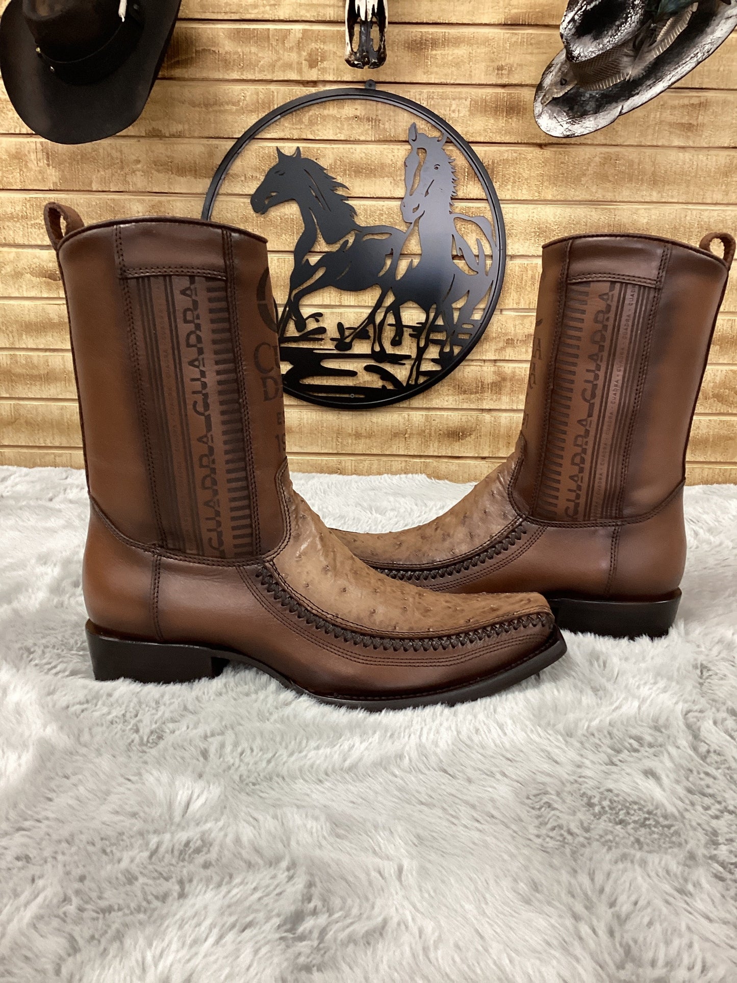 Cuadra Mens Ostrich Laser & Woven Low Shaft Boot - Almond
