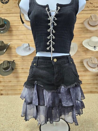 IMModel Womens Denim Skirt w/ Ruffles