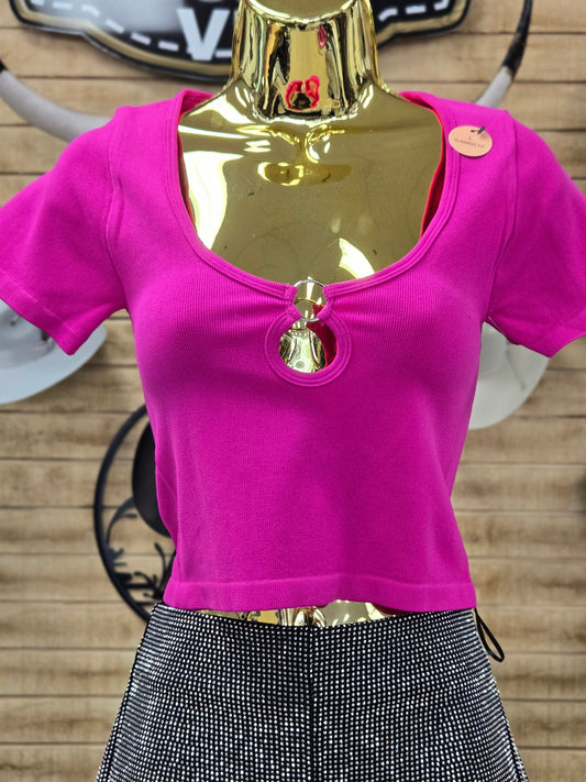 New Mix Womens Circle Cutout Shirt (Hot Pink)