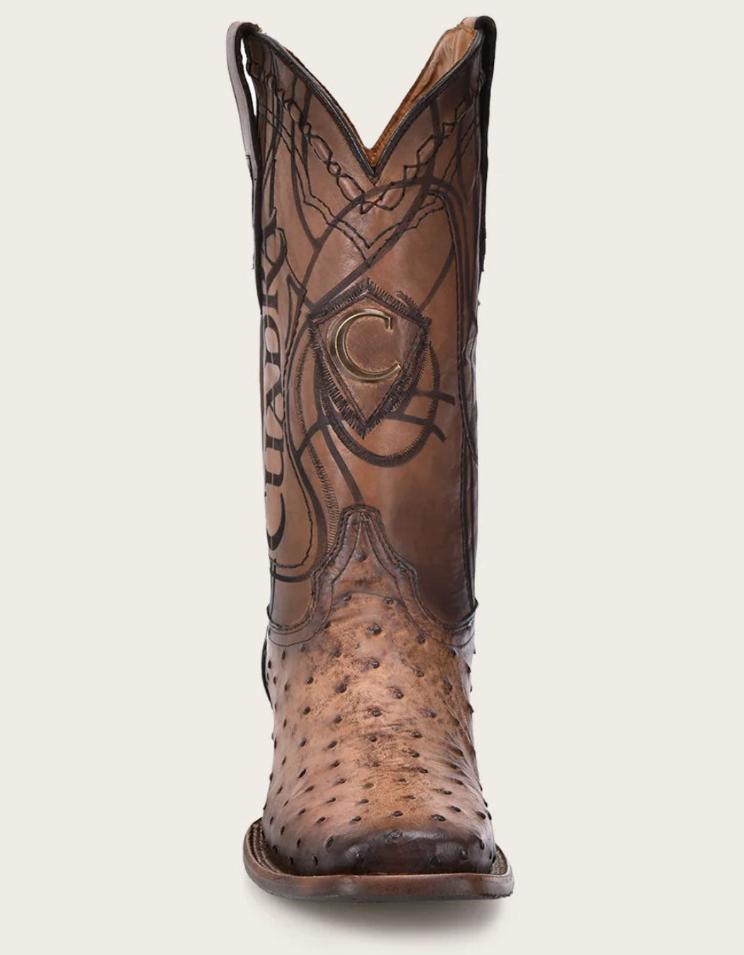 Cuadra Mens Engraved Ostrich Boot - Honey