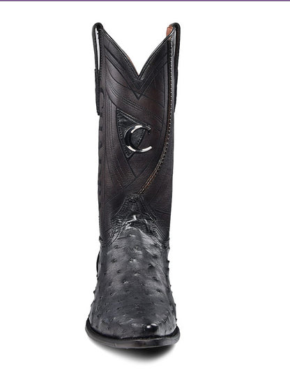 Cuadra Mens Ostrich Snip Toe Boot - Black