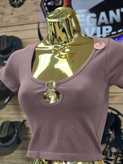 New Mix Womens Circle Cutout Shirt (Mocha)