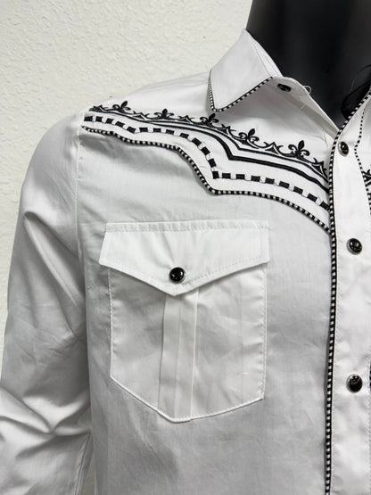 Montero Mens Western Embroidered Long-Sleeve Shirt - White