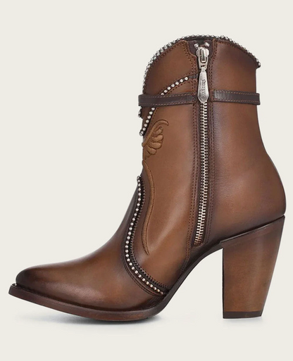 Cuadra Womens Bovine Embroidered High Heel Bootie - Honey