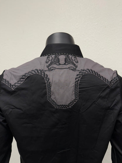 Montero Mens Western Horse Embroidered Long-Sleeve Shirt - Black, Navy