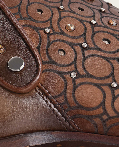 Cuadra Womens Laser Crystals & Studs High Heel Bootie - Maple