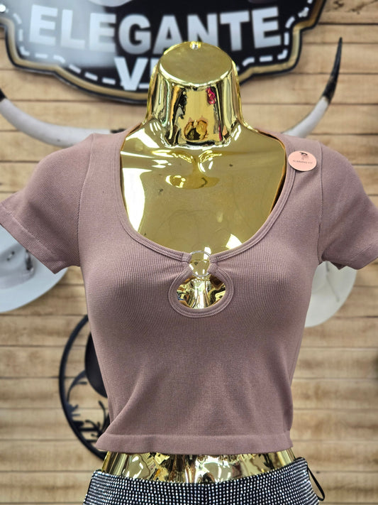 New Mix Womens Circle Cutout Shirt (Mocha)