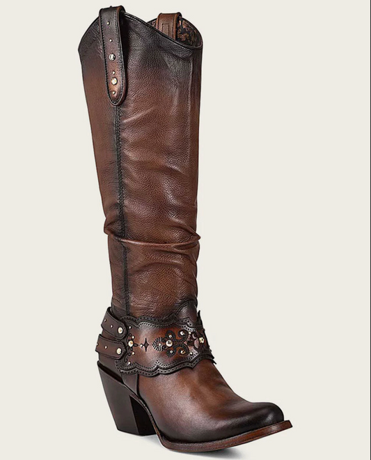 Cuadra Womens Bovine Crystal-Embellished Tall Boot - Brown