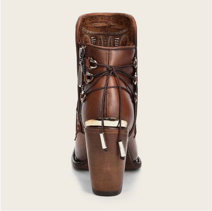 Cuadra Womens Emroidered High Heel Bootie - Honey Chestnut