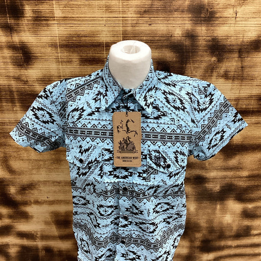 The American West Kids Half Sleeves Printed Shirt (Blue/Black)