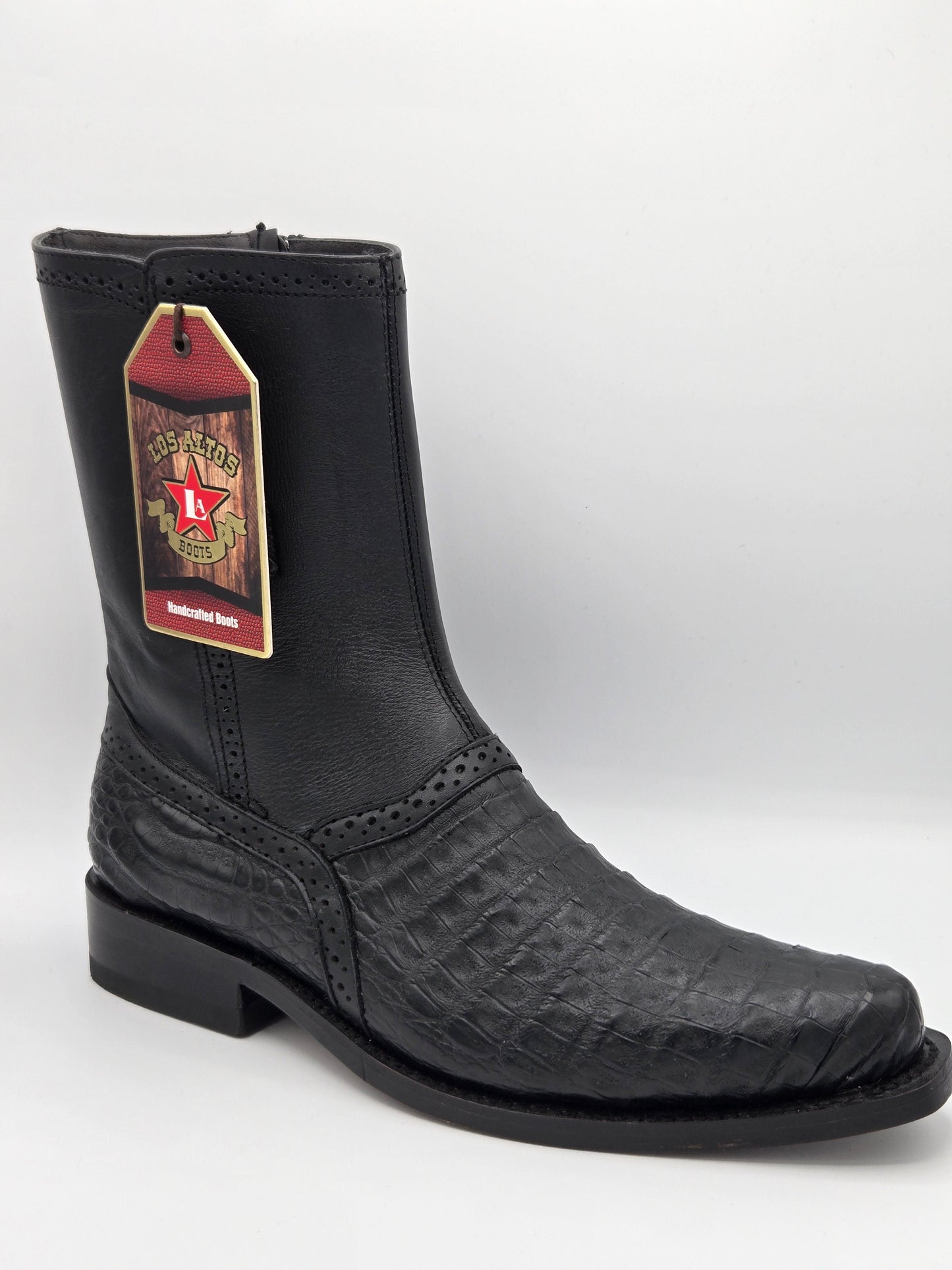 Los Altos Mens Caiman Belly Dress Boot - Black 8205