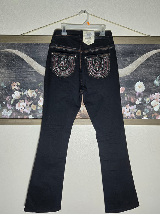 Montero Womens Horseshoe Design Bootcut Jeans - Black