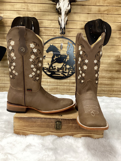 Hooch Womens Flower Embroidered Boot - Tabaco