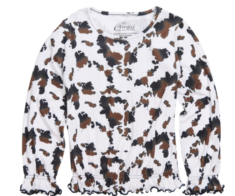 Cowgirl Hardware Kids Moody Cow Ruffle Trim Shirt