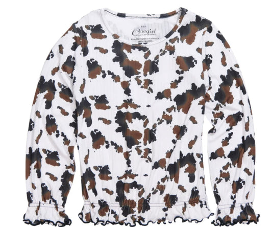 Cowgirl Hardware Kids Moody Cow Ruffle Trim Shirt