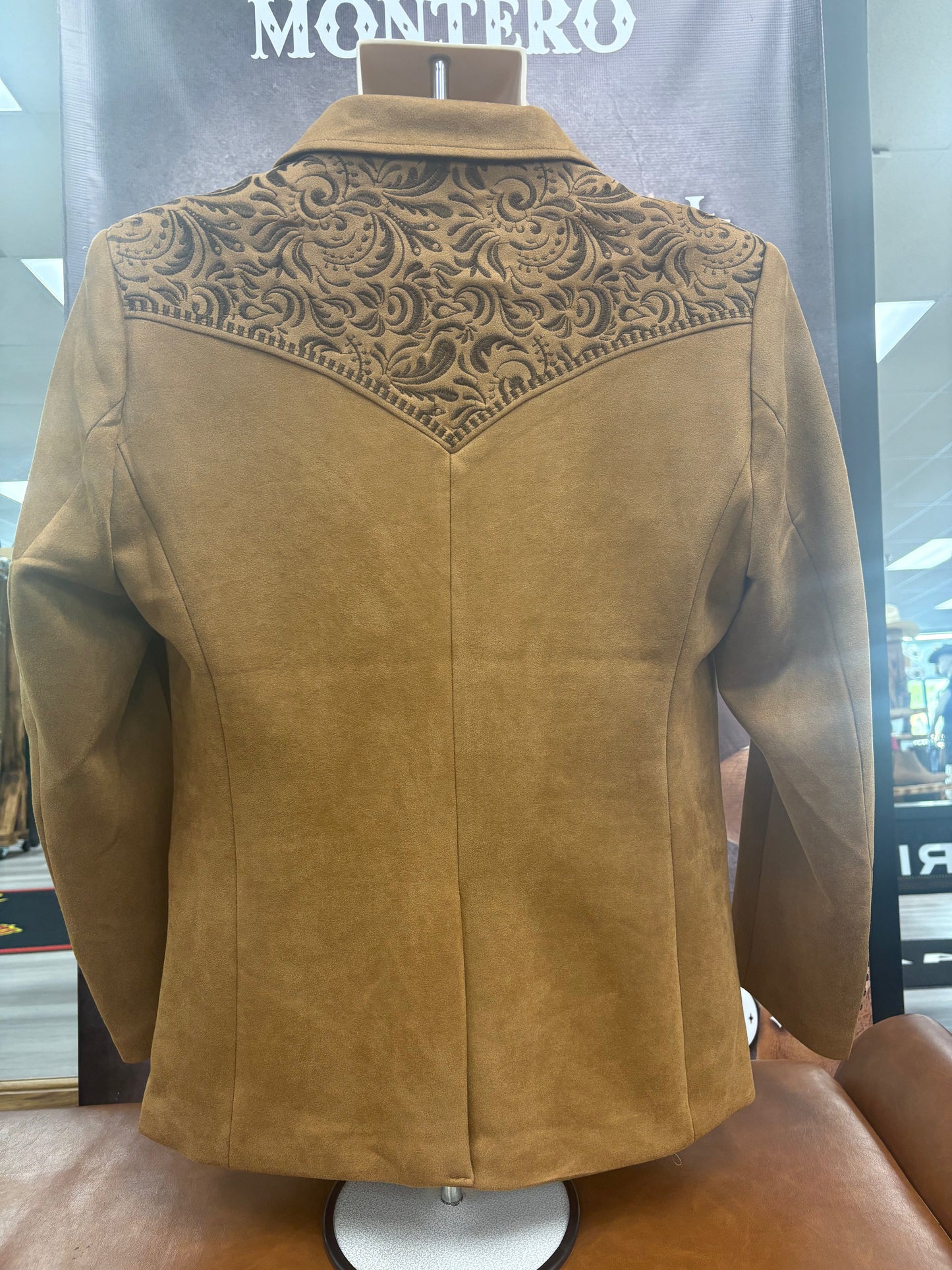 Lamasini Mens Embroidered FauxSuede Coat - Camel