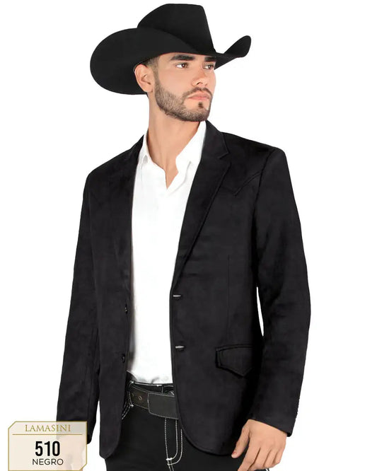 Lamasini Mens Faux Suede Coat - Black