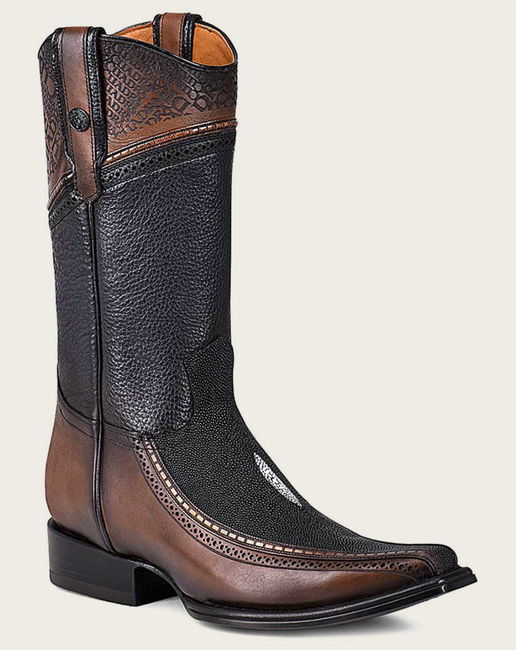 Cuadra Mens Engraved Stingray Boot - Black