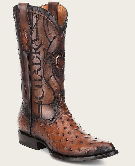 Cuadra Mens Engraved Ostrich Western Boot - Brown