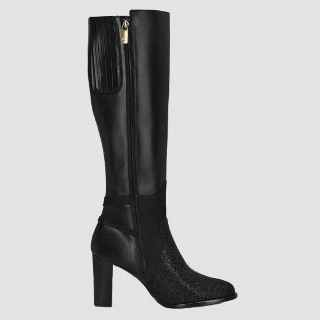 Franco Cuadra Womens Tall Stingray Zipper High Heel Boots - Black