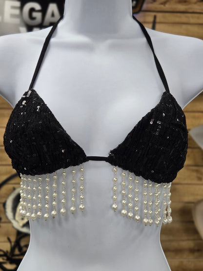 Hot & Delicous Womens Black Glitter Short and Bra Set