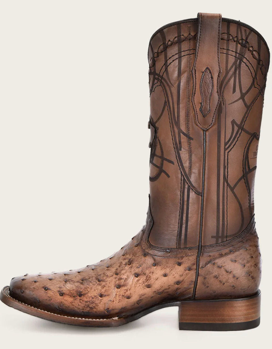Cuadra Mens Engraved Ostrich Boot - Honey